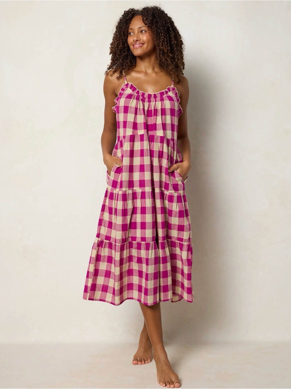Natural Life Harley Cotton Gingham Tiered Midi Dress